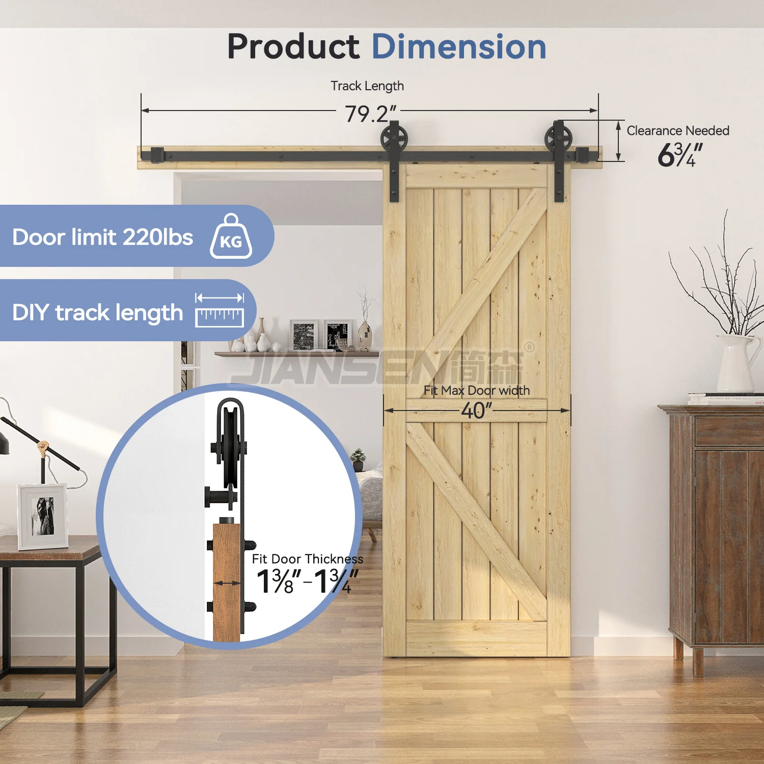 6.6FT Modern Heavy Duty Easy to Install Black J Shape Single Wood Door Sliding Barn Door Hardware Kit