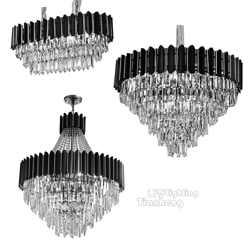 TIAN High Quality Livning room Luxury Decoration K9 Crystal light pendant stainless steel lamp modern chandeliers