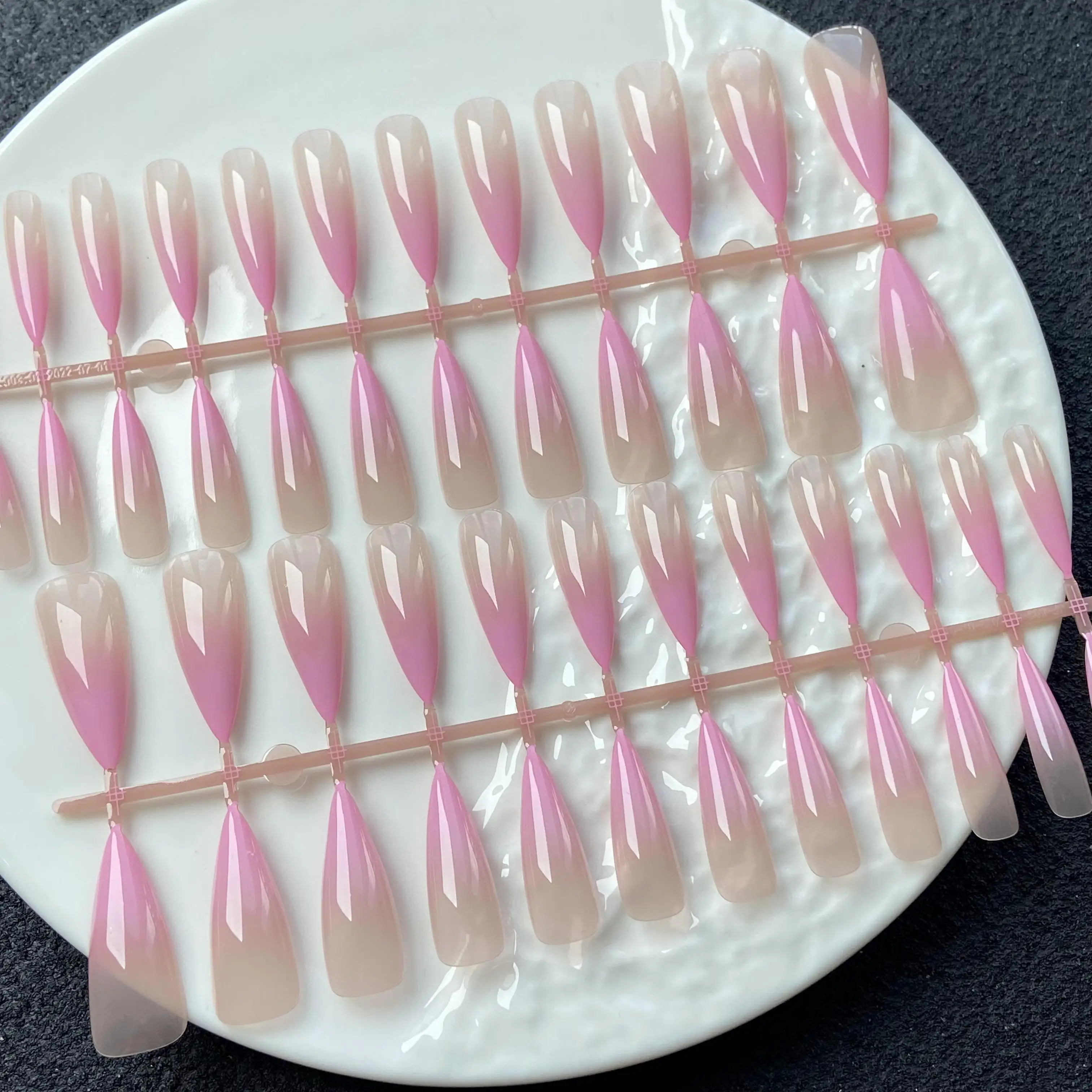 Gui Mei Clear ABS Reusable False Nails French Design Butterfly Flower Sequins Fashionable Pointed Model Press Finger