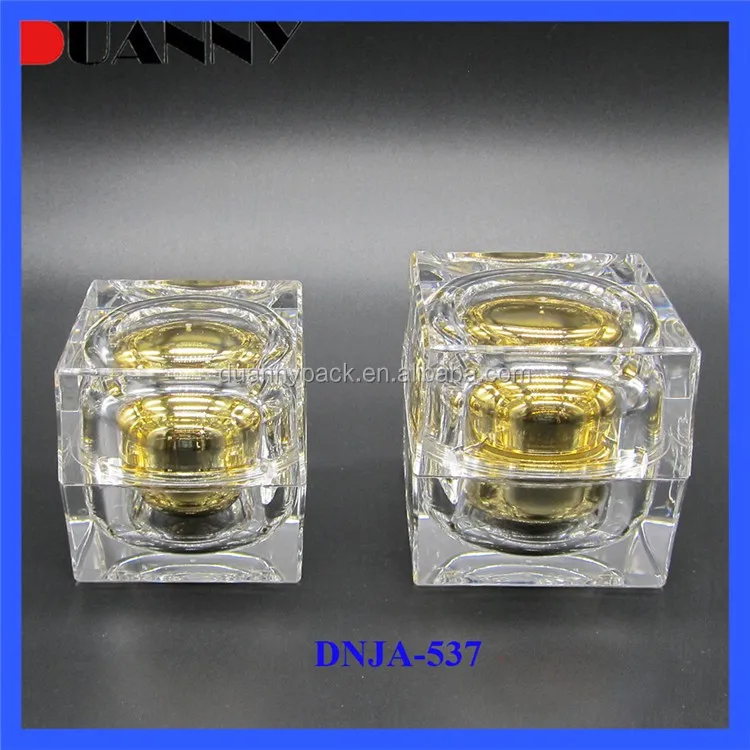 In Stock Empty 15g 30g 50g Golden Square Acrylic Crystal Cosmetic Jar Container for Skin Care