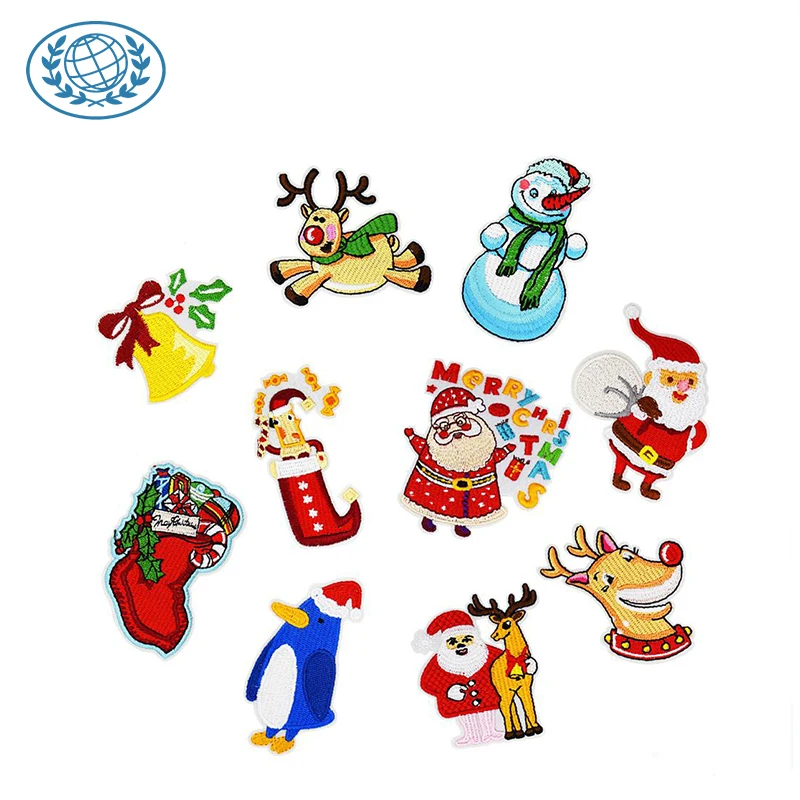 Patch Manufacture  Direct Custom Embroidery Uniform Patch Metallic Thread Embroidered Christmas patch