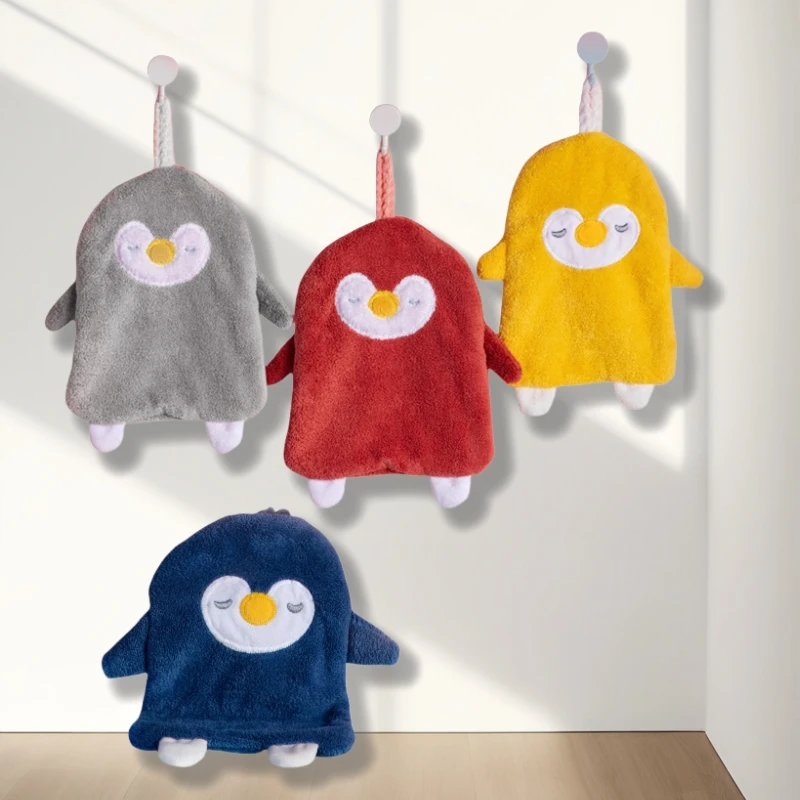 Cute penguin soft towel for clear hand water absorption blanket thicken hangable plush animal towel customized
