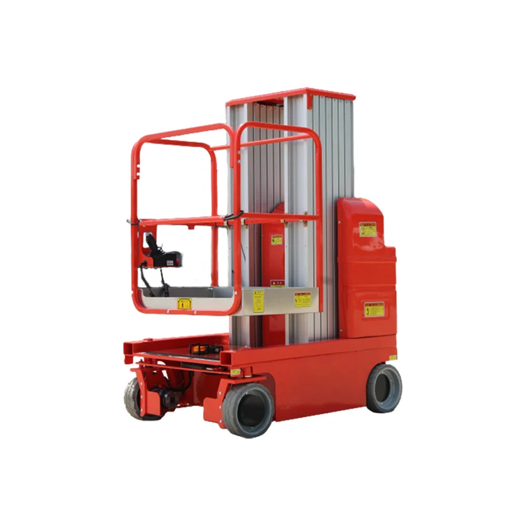 AMWP2100 Small Aluminum Alloy 7.5M 9M Double Masts Warehouse Gym Self Propelled Vertical Platform Lift