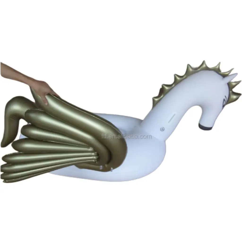 SZZHN custom inflatable flying horse seaside big PVC white gold animal float row for sale
