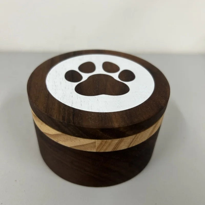 Black walnut Cylindrical wooden pet urns pet keepsake wooden cremation urns funeral box small animals hair collection box
