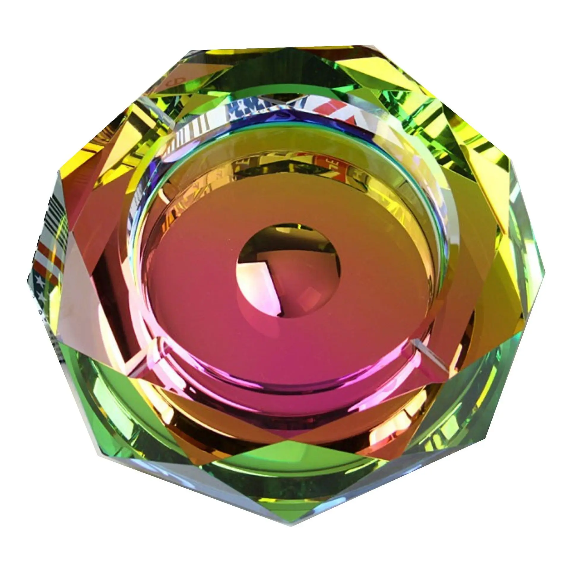 factory Colourful Octagon Ashtray Custom Ashtray Octagon Plated Gold Coating Crystal Glass Ashtray Cigarettes