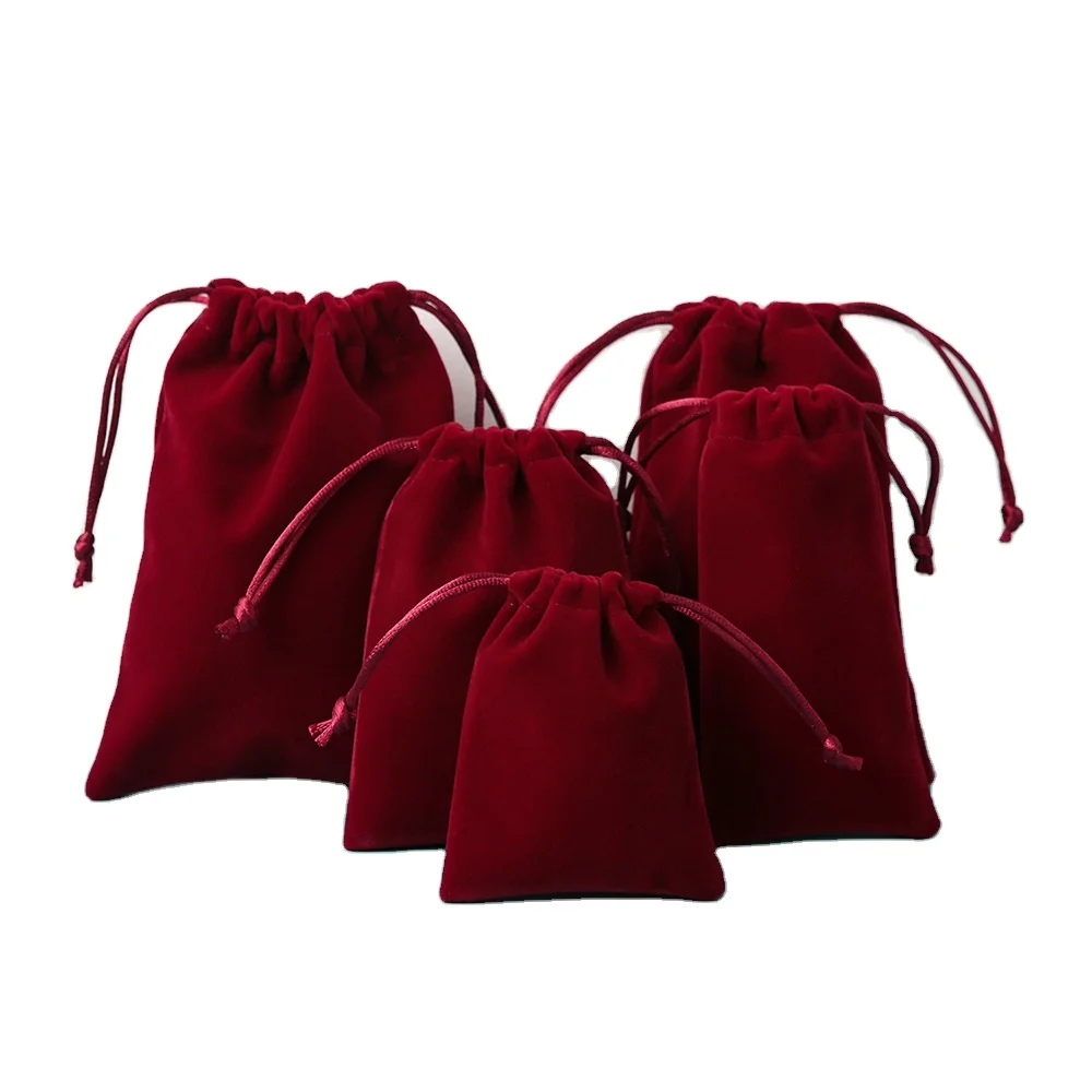 Red/blue/white Printed Logo Velvet Pouch Earrings Packaging Jewelry Bags Red Velvet Jewellery Pouch