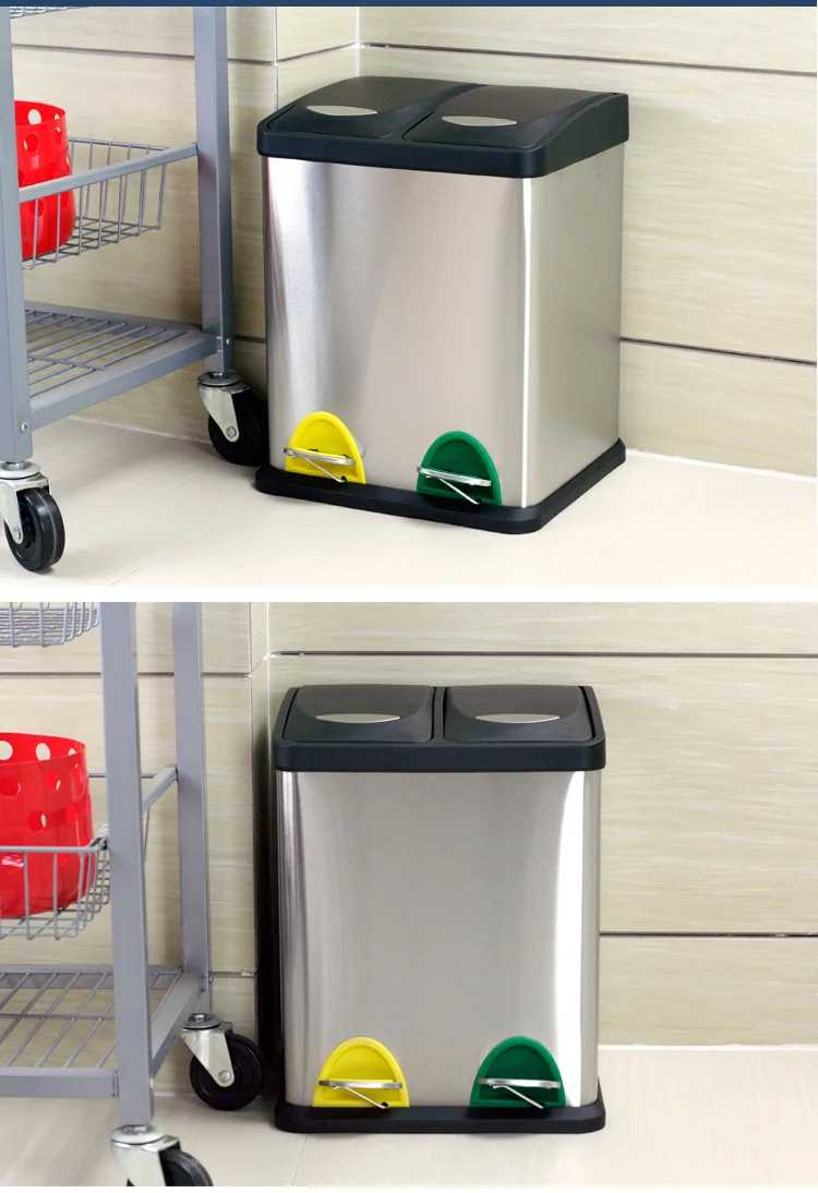 36L double barrel family community classification pedal outdoor Hotel 410 stainless steel trash can