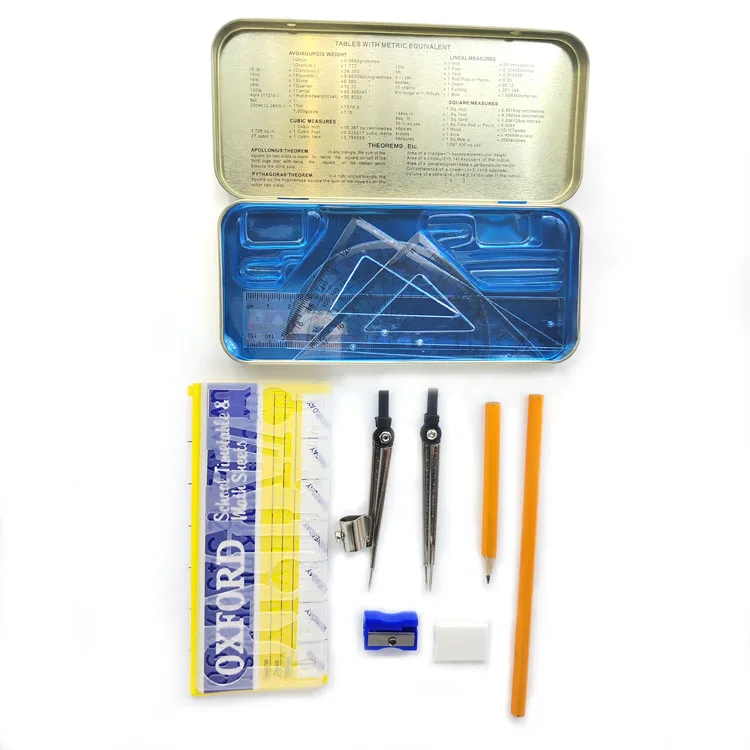 Hot Selling School 13 Pcs Drawing Instrument  Mathematical Set Geometry Math Set in Metal Box