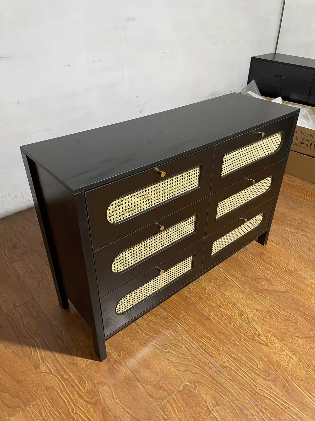 Rustic Style Corner Rattan Cabinet Showcase  Wooden Furniture for Home School Apartment Dining Living Room