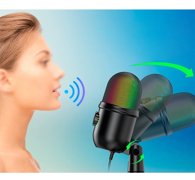 RGB Wired Studio Podcasting Gaming Microphone USB Stream Recording Desktop USB Condenser Mic Noise Cancelling Microphone