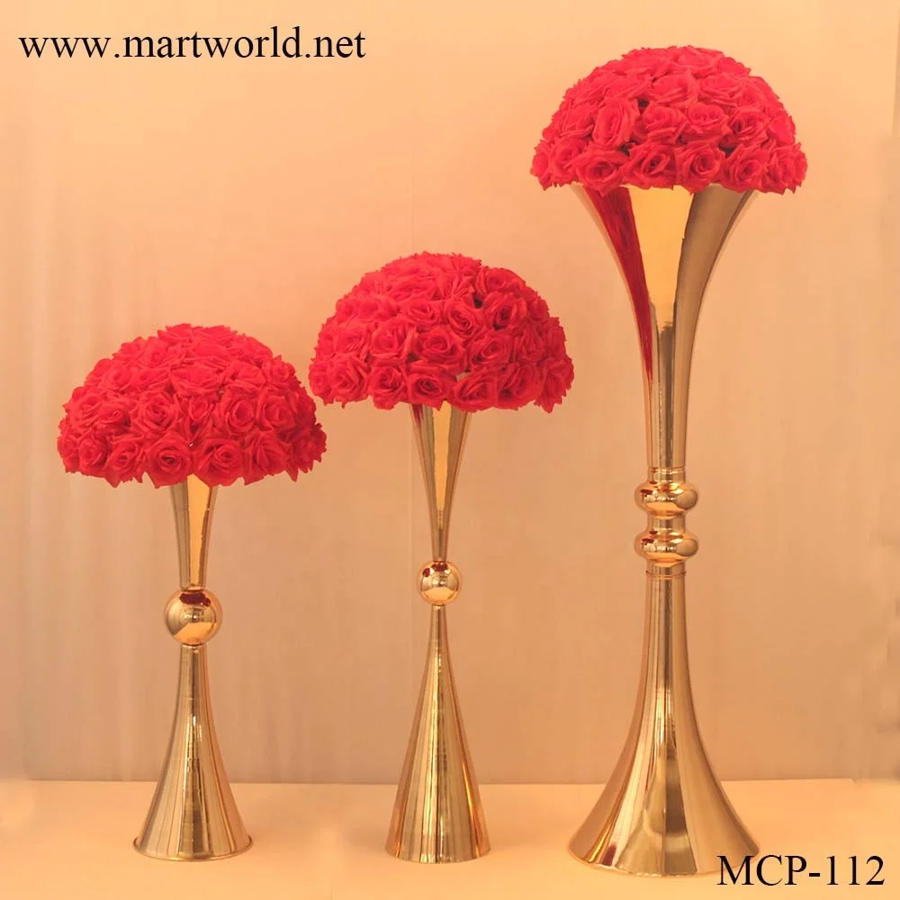 wholesale gold metal trumpet vase wedding decoration wedding table centerpiece wedding vase for tablarty decoration(MCP-112)