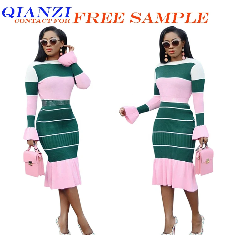 QC-B9119 2021 in stock women color contrast work office dresses formal