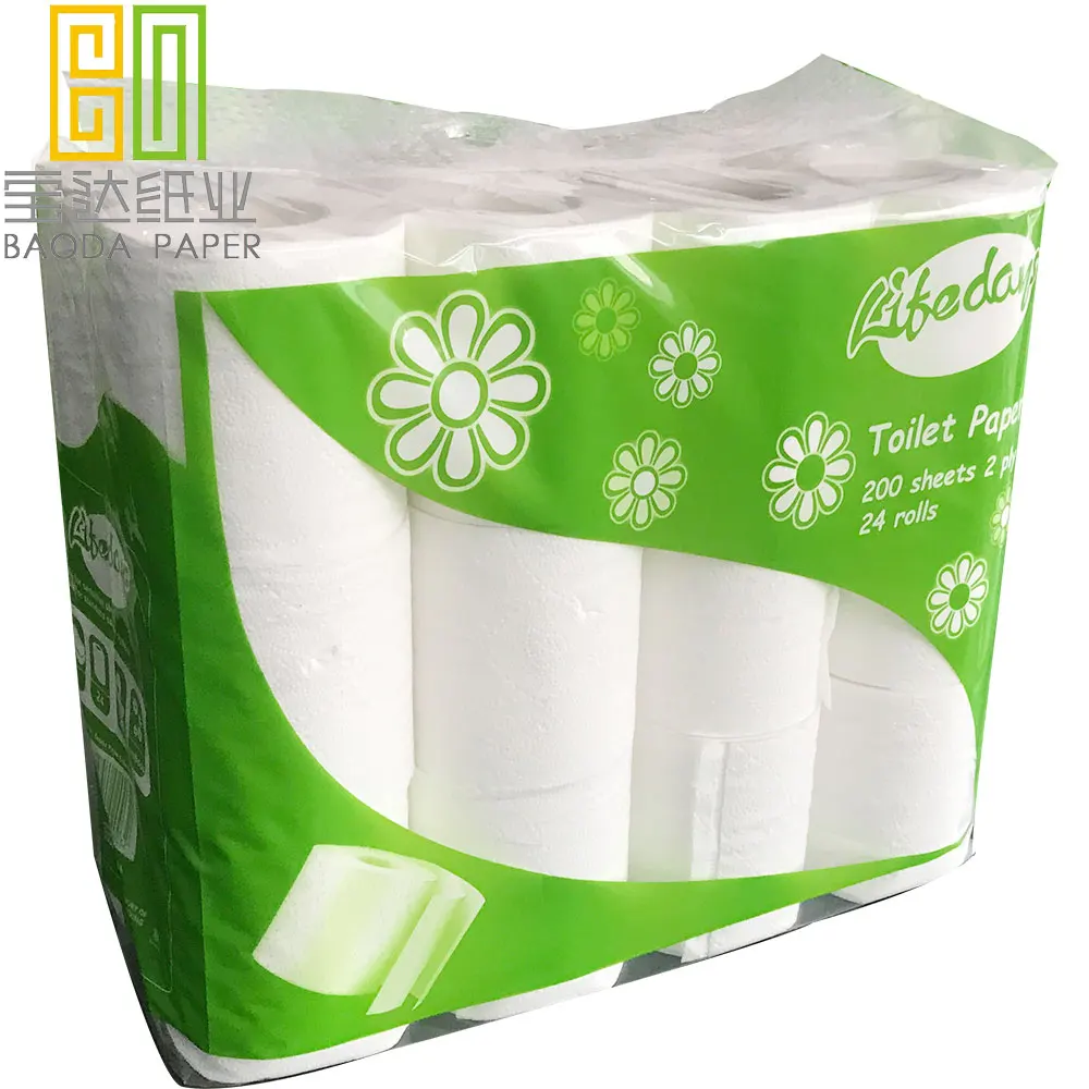cheap Eco-friendly Biodegradable toilet paper tissue 2 ply 200 sheets per pack custom print toilet paper