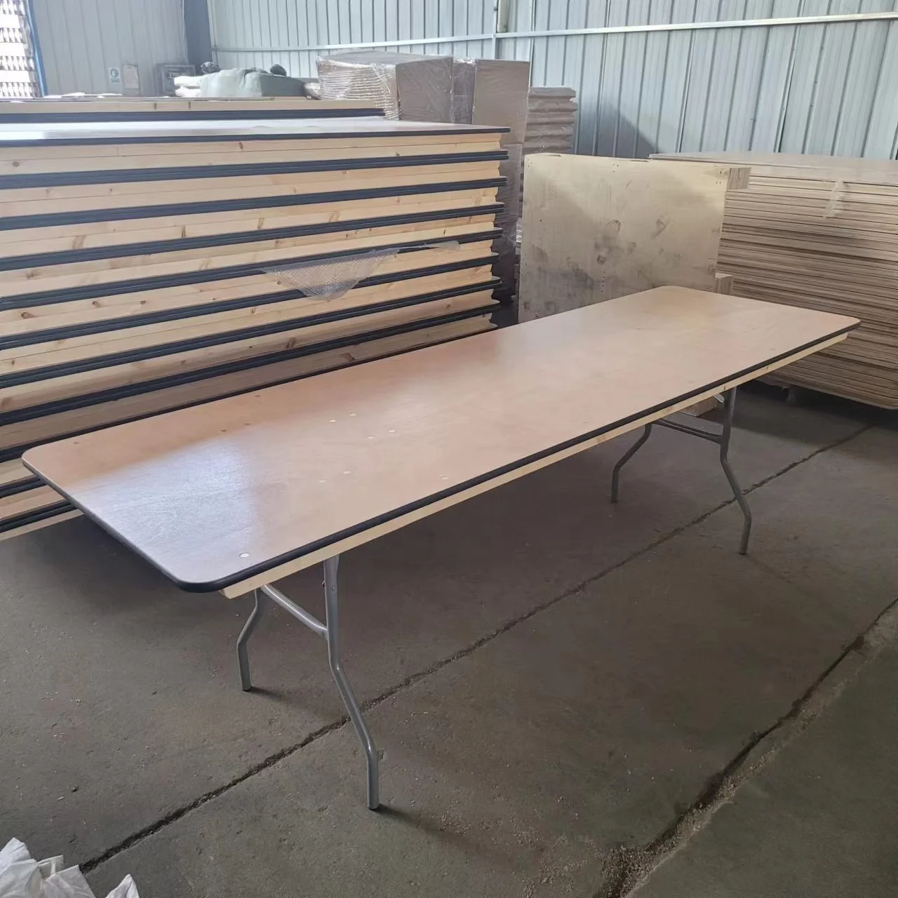 Rectangular Wood Folding Banquet wedding Table church school with Clear Coated Finished Top for 10 people person