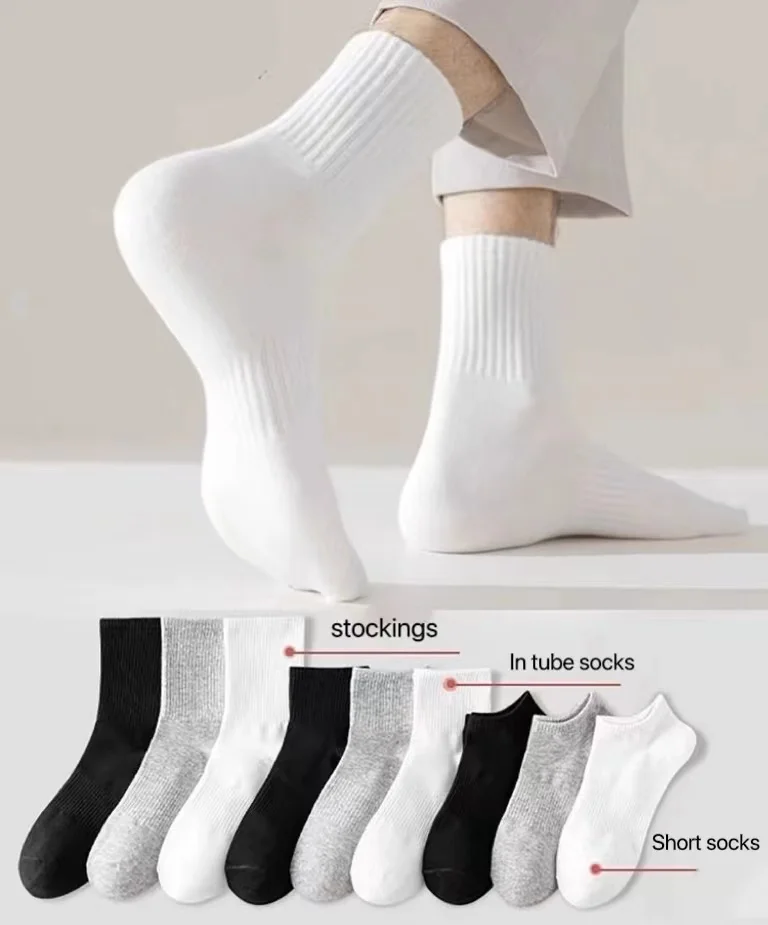 Unisex Compression Crew Length Cotton Socks Black and White Breathable Knit for Spring with Logo on Bottom Cuff for Running