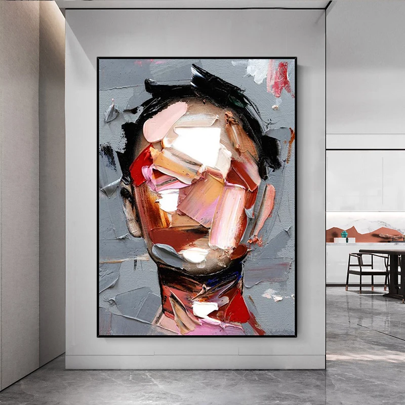 Custom Home Decor Handmade Abstract Girl Face Figure painting Canvas Art Wall Art Acrylic oil Painting