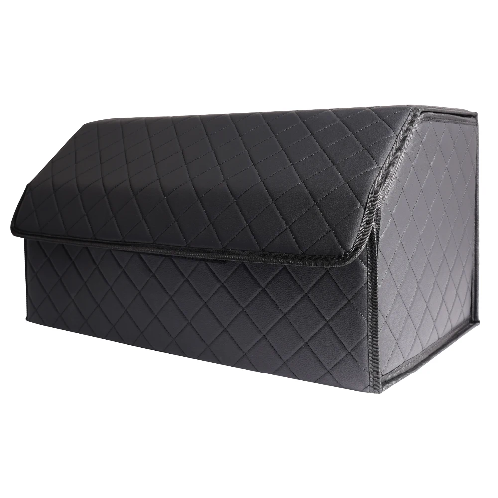 Custom Wholesale Foldable Auto Multifunctional folding leather car storage box trunk organizer