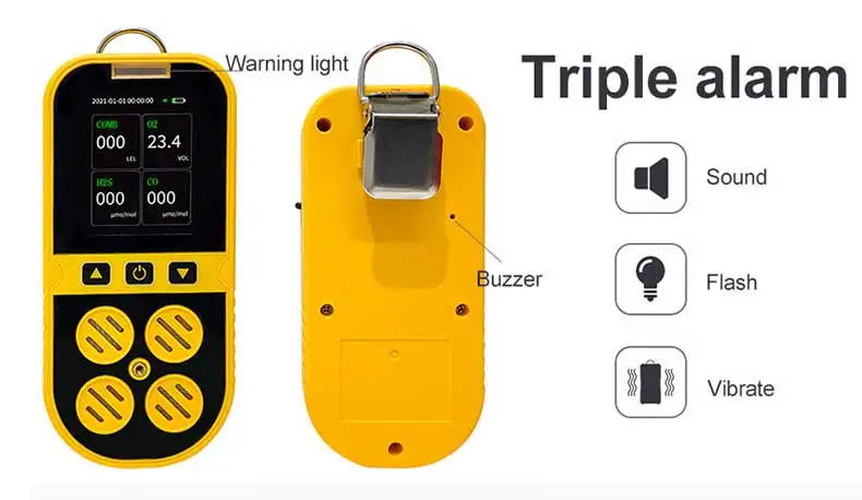 Gas Detector Rechargeable Portable 4 in 1 Gas Clip 4-Gas Monitor Meter Tester Analyzer Sound Light Shock