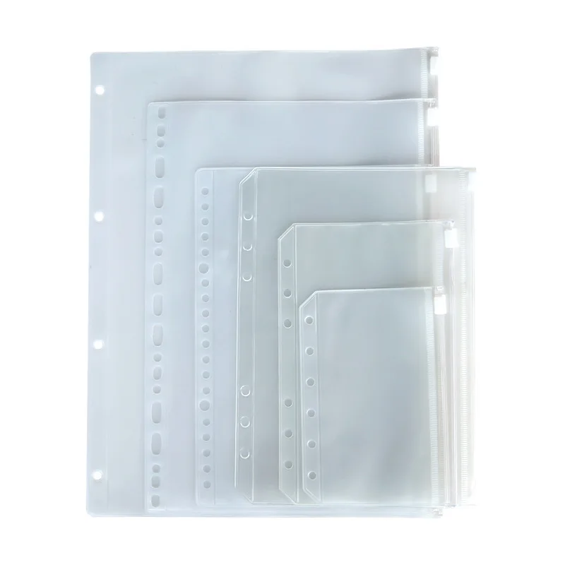 A6 A5 A4  A7 Multi Use Doc Punched Binder Pocket Case 6 Hole Slid Zipper Loose Ring Leaf Bags PVC Zip Lock Organize File Folder