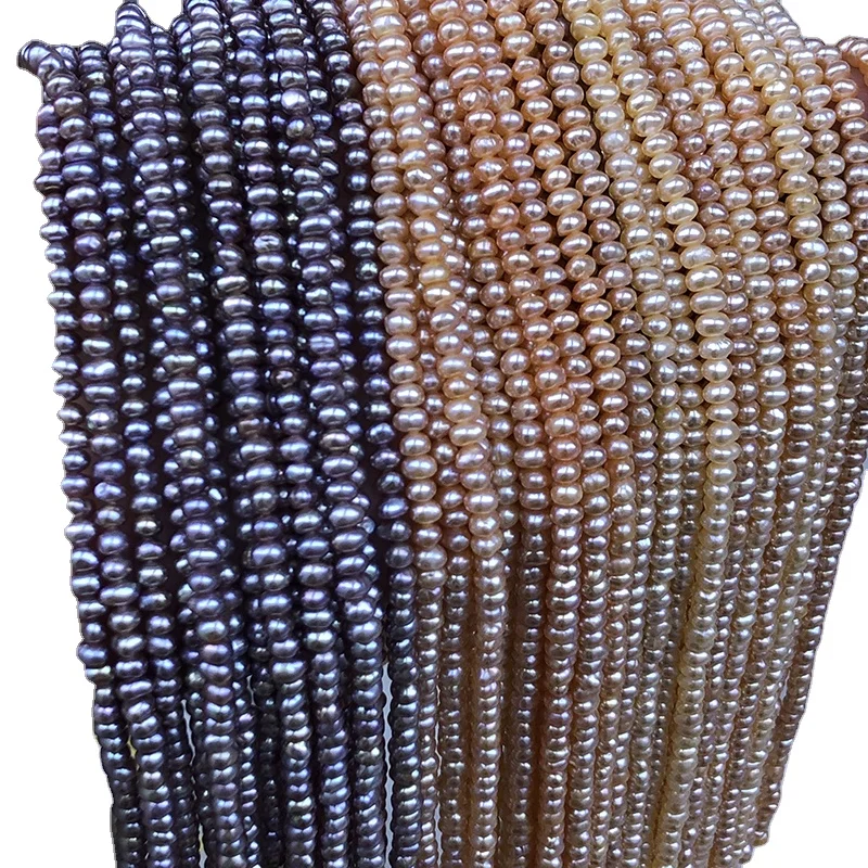 3.8mm Flat bead natural freshwater pearl Purple pink white good quality semi-finished pearl diy necklace accessories