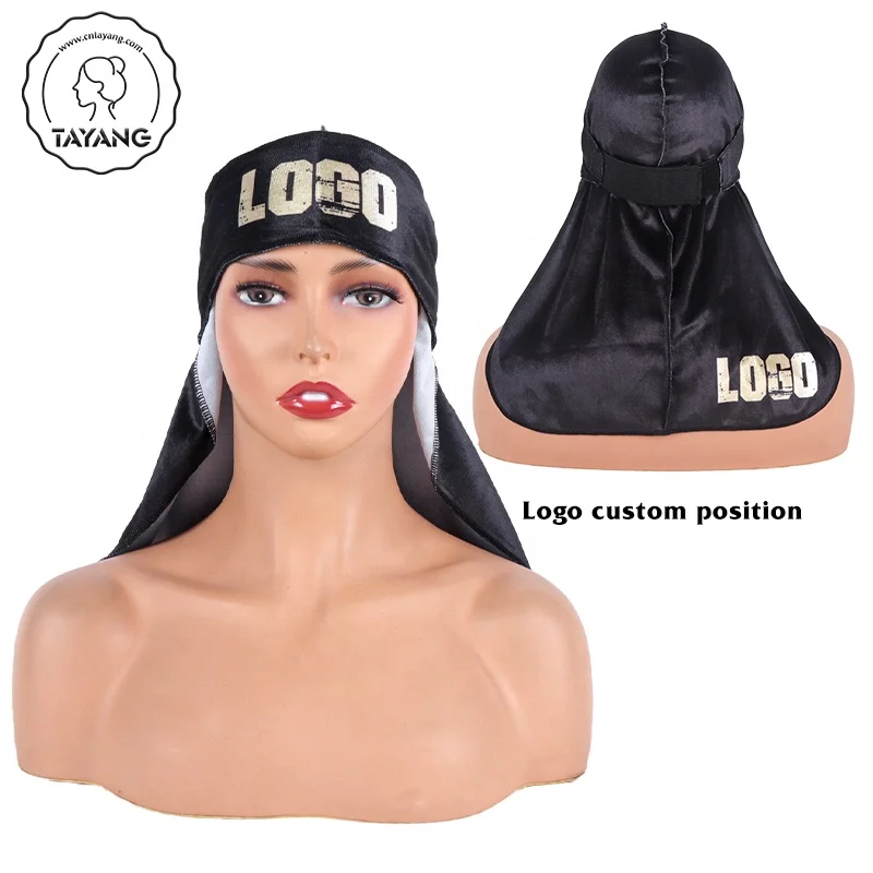 Luxury Designs Graphic With Clouds Printed Velvet Custom Logo Short Tail Durag Hat Durags For Men