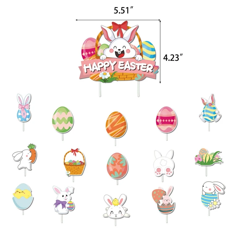Easter Party Decorations Kit 12 Inch Printed Latex Balloons Happy Easter Banner Egg Bunny Cake Toppers Kids Party Decor KK015