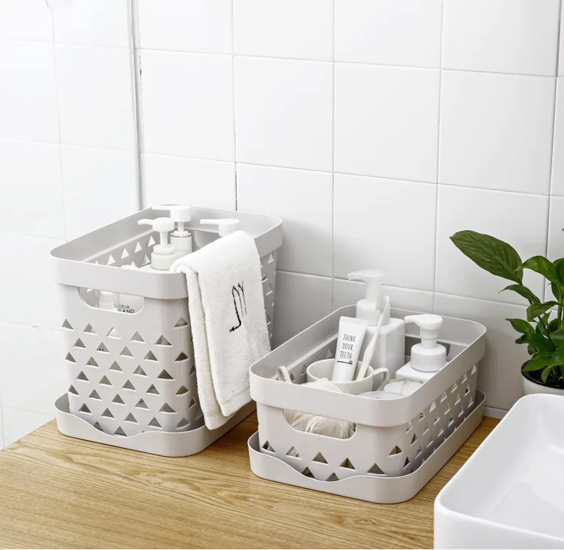 Hot selling Food Grade 3 sizes Kitchen Plastic Wicker Vegetable Storage Basket For Bathroom Toiletries with lid