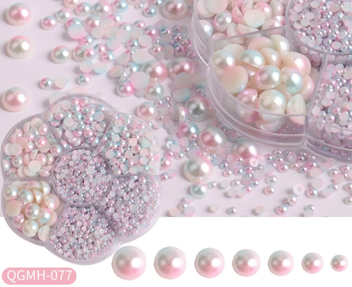 AB Half Round Flat Back Pearl Nail Art Face Art Craft Jewelry Shoes Costume Accessories