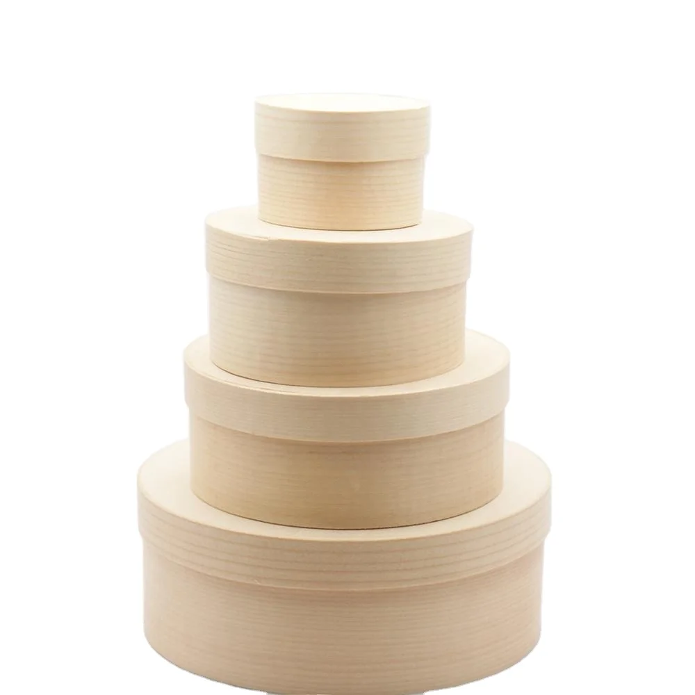 Eco friendly baking boxes wooden round cake veneer cheese box