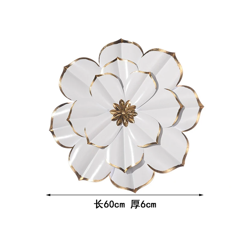 White Flowers Light Luxury Wrought Iron Print Hanging Sculpture Wall Art Item Metal Decoration