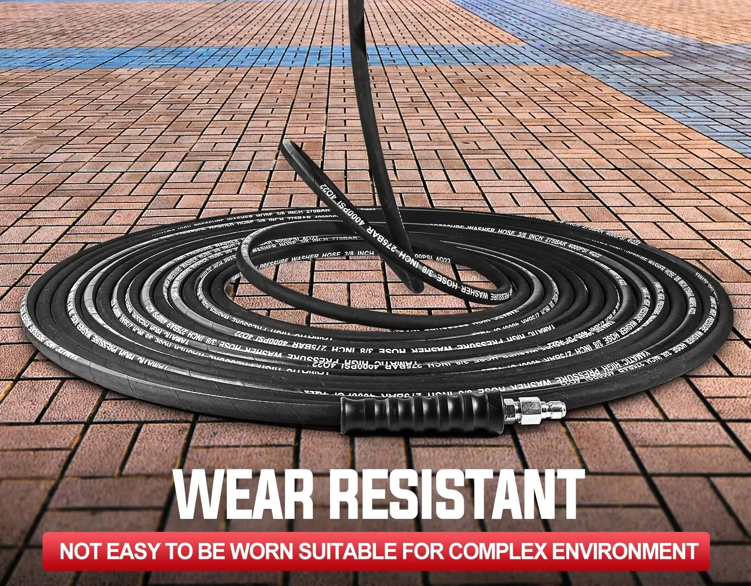 High Performance 3/8 PW Hose 100ft, Hot/Cold Water Max 250F Kink-Proof Swivel M22-14mmAdapters Steel Wire Braided Rubber Jacket