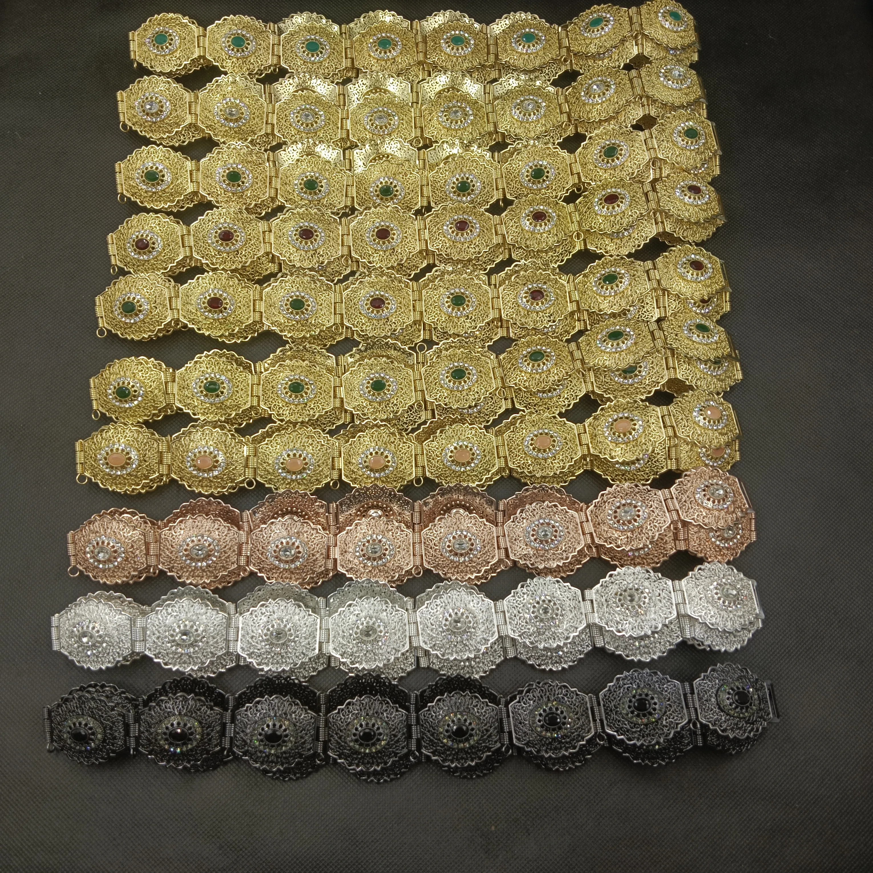 C Wholesale custom Arab wedding gown gold belt exquisite full rhinestone adjustable length Moroccan belt