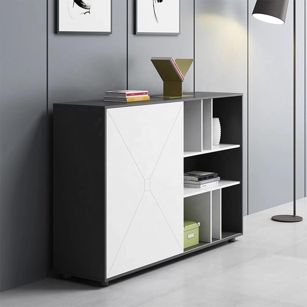 Jieao Office Storage Background Bookshelves Cabinet Wood Filing Cabinet with Sliding Door Office Partition Cabinet