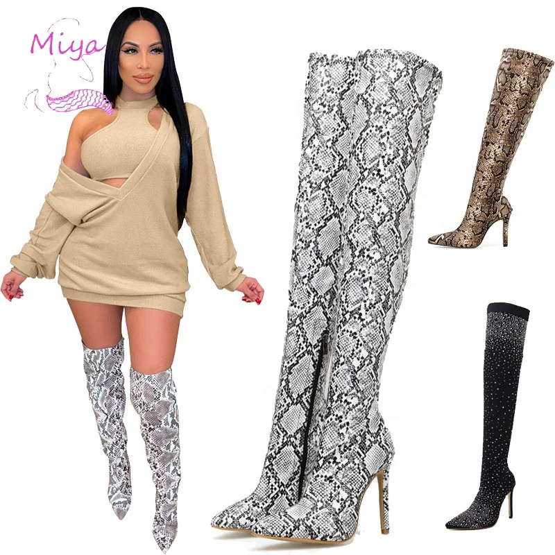 BZ-050 2022 new fashion fall women high heel boots for women leopard and snake skin print over the knee high boots ladies