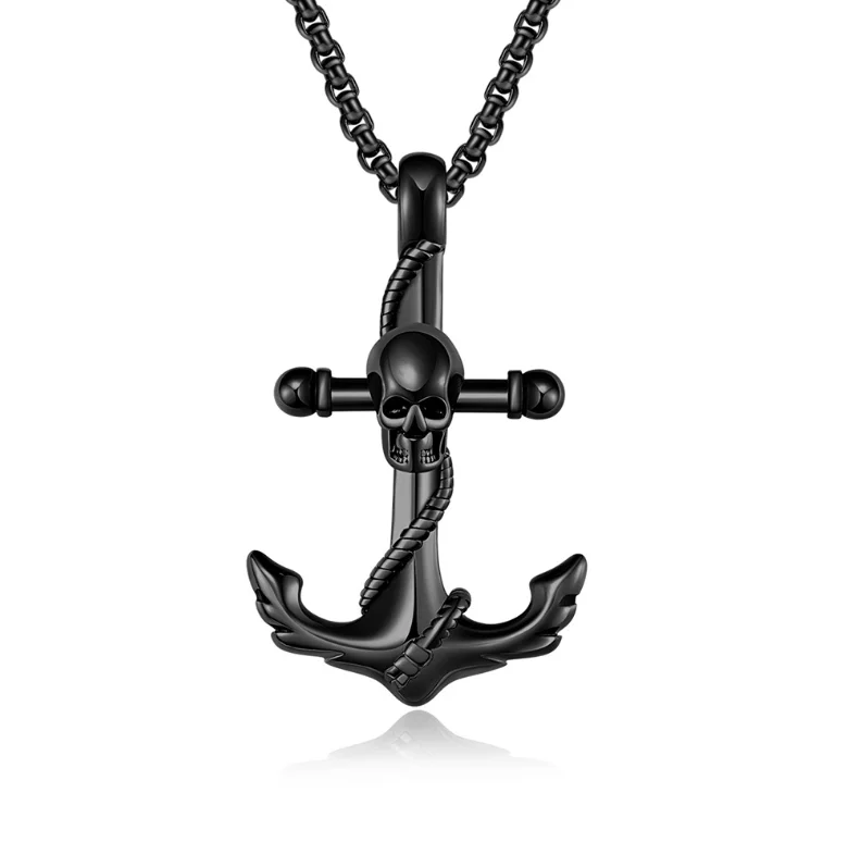 Vintage Stainless Steel Skeleton Anchor Pendant Jewelry Necklace Hip Hop Custom Plated 18k Gold Steel Black Pendant Necklace Men
