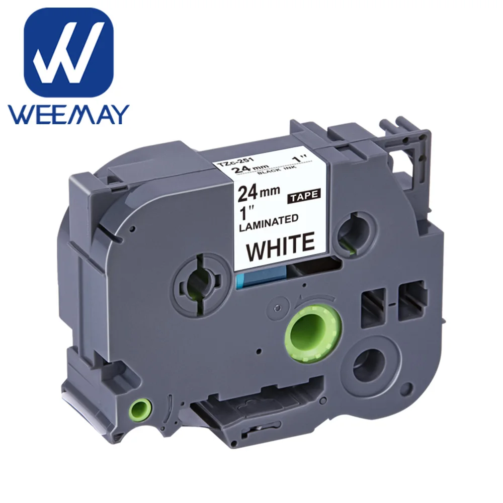 Weemay TZ251 TZe251 TZ-251 TZe-251 24mm Black on White Label Tape Compatible For Brother P-Touch Printer Tape