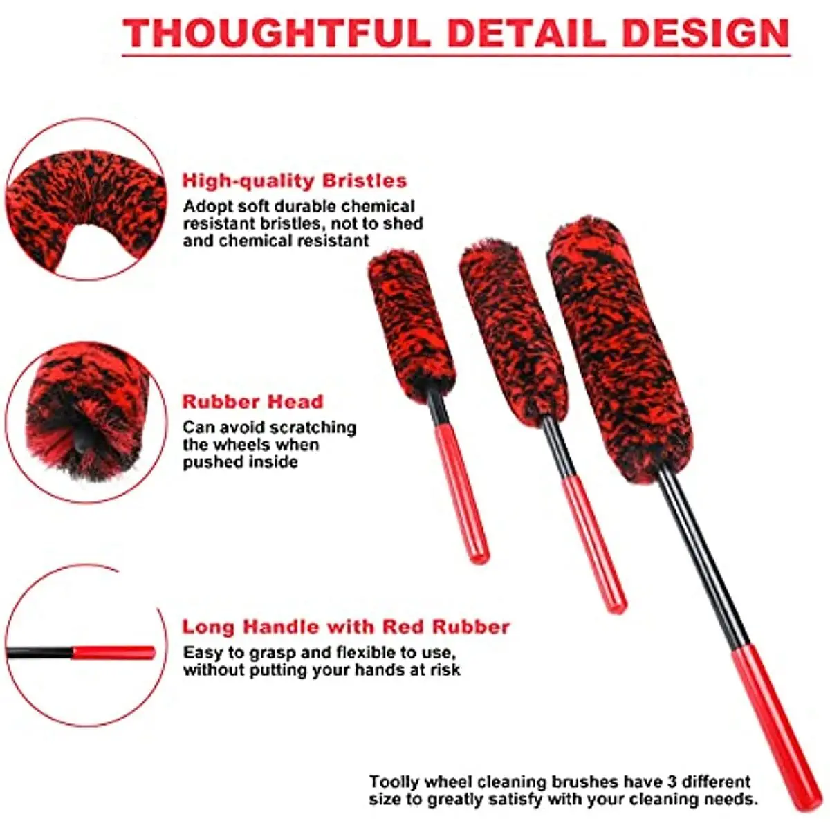 NBT 3PCS Multipurpose Use Metal-Free Synthetic Wool  Auto Wash Brush Wheel Rim Car Detailing Brush Kit