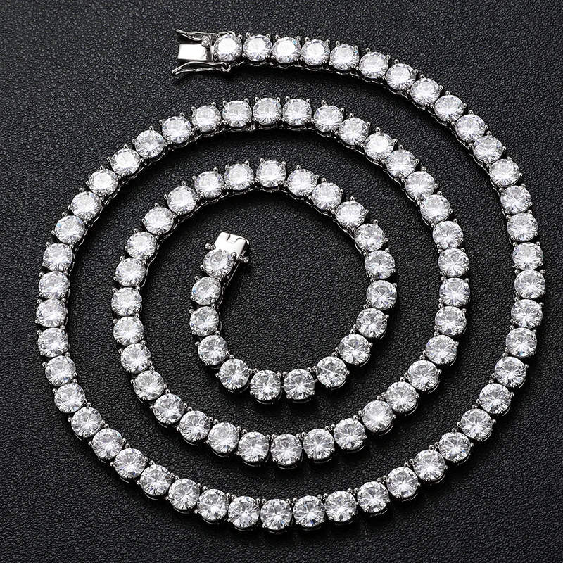 100% 925 Sterling Silver Moissanite Tennis Chain Necklace Diamond Test Passed Sparkling Fine Jewelry With GRA Certificate Chains