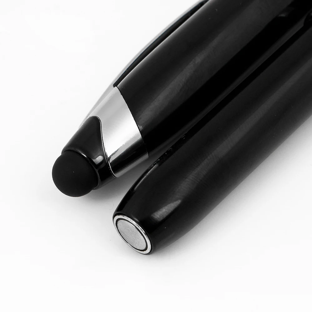 Brand New Signature Cap Type Ink Flashlight Pen With Stylus Custom Logo Metal Black Body And Light Bulb Ball Ballpoint Ballpen