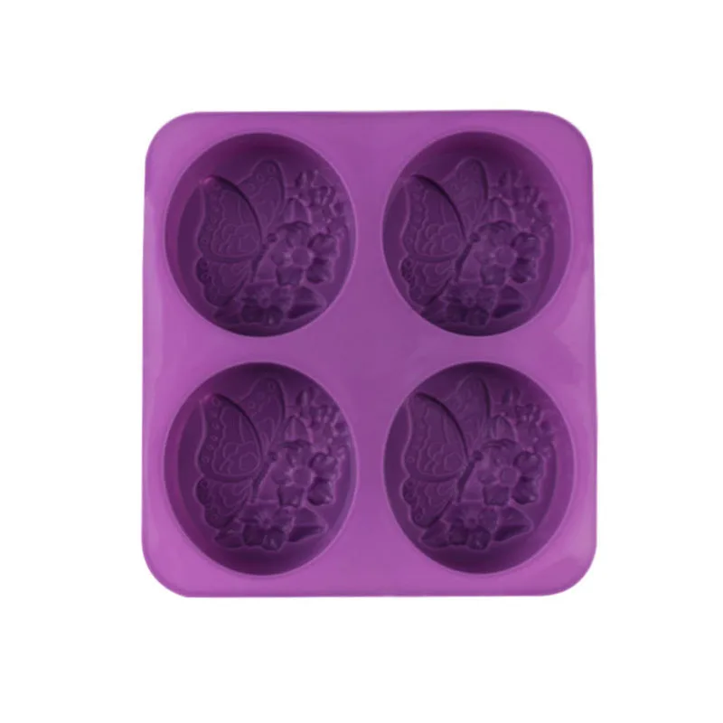 4 Cavities Oval Butterfly Flower Silicone Soap Mold