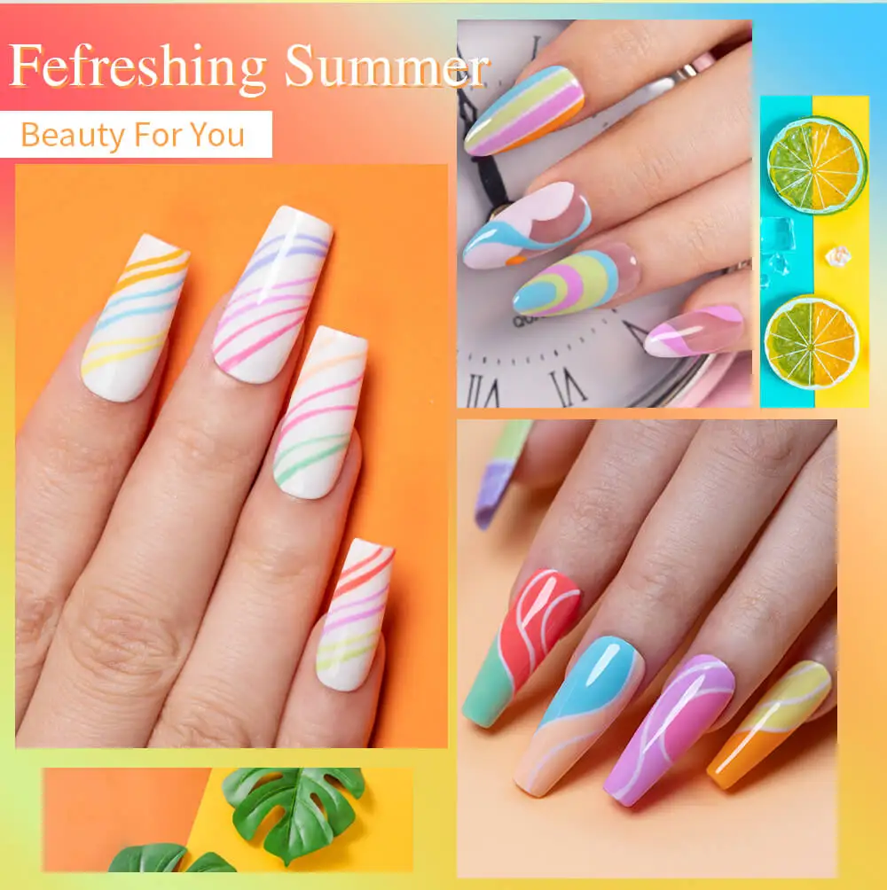 BOZLIN 12 Candy Color 8ml Ultra Fine Brush Pull Line Graffiti Nail Gel Polish Painting Stripe Design Nail Art Liner Gel Polish