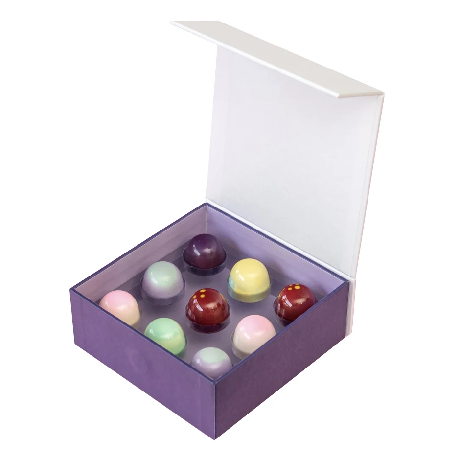 custom empty luxury round magnetic truffle chocolate bonbon gift boxes packaging for chocolate with dividers