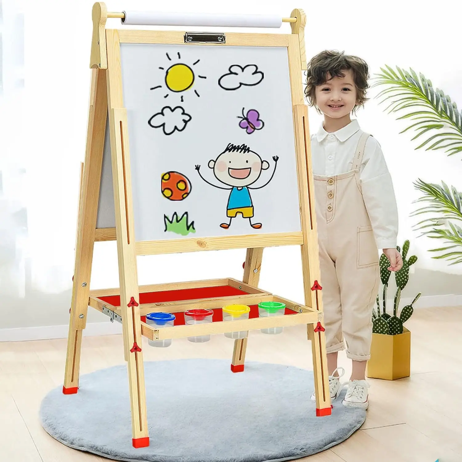 wooden art easel kids wooden easel whiteboard chalkboard with paper roll holder
