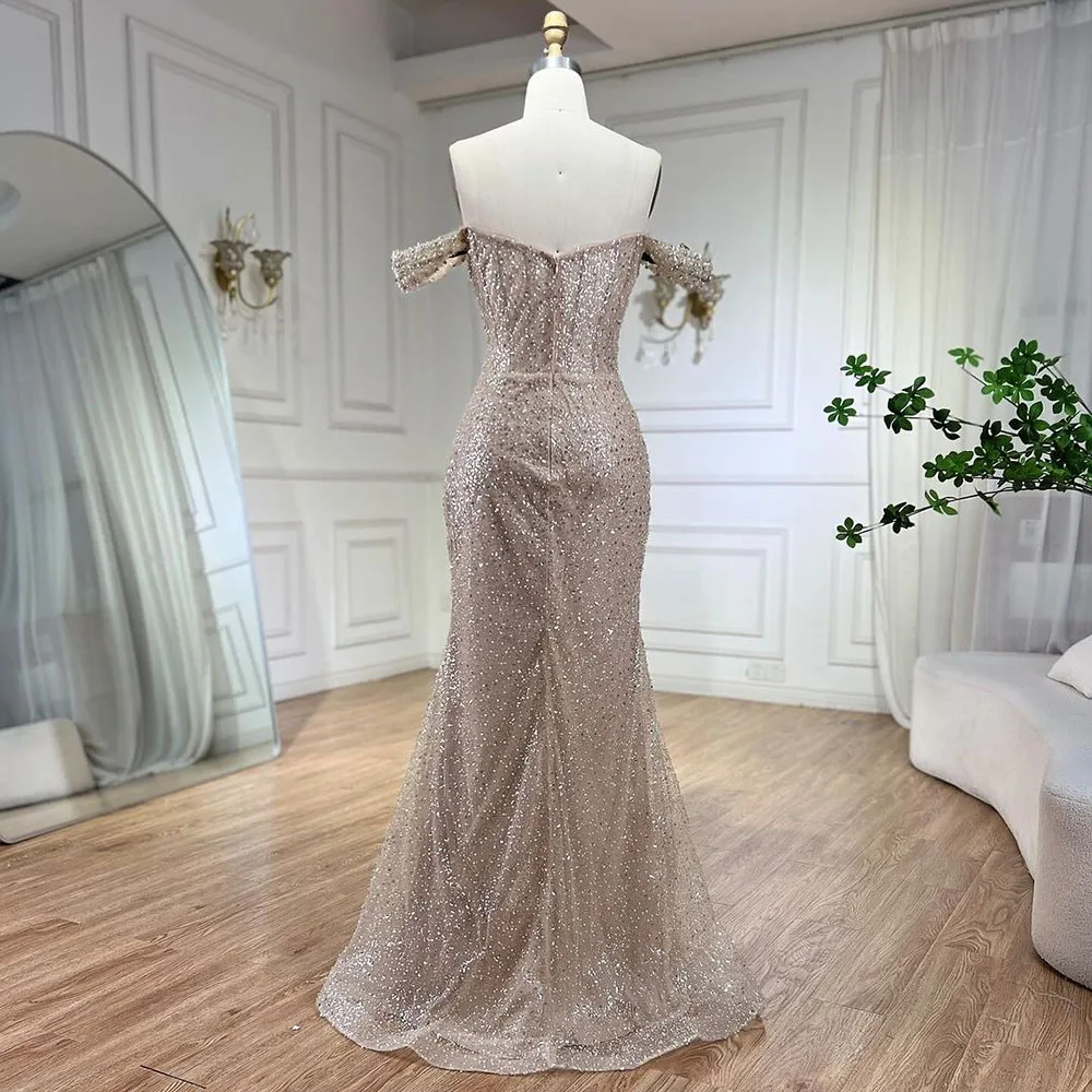 Serene Hill Dubai Arabia Nude Elegant Mermaid Evening Dresses Gowns Luxury Pearls Beaded 2024 For Women Wedding Party LA72270