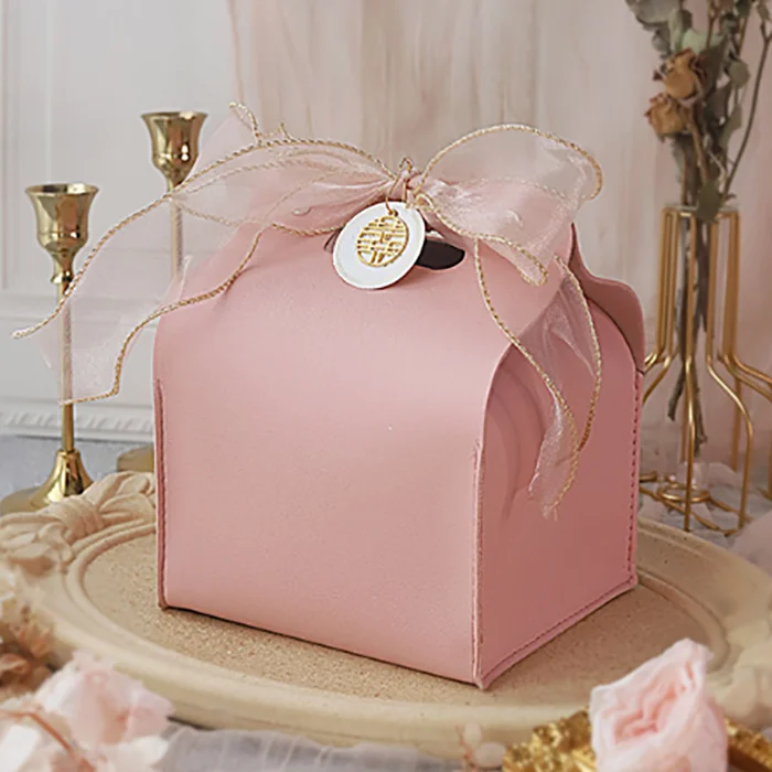 Faux Leather Wedding Favors Gift Bags Jewelry Packaging Candy Box With Ribbons Christening Baby Shower Birthday Party Supplies