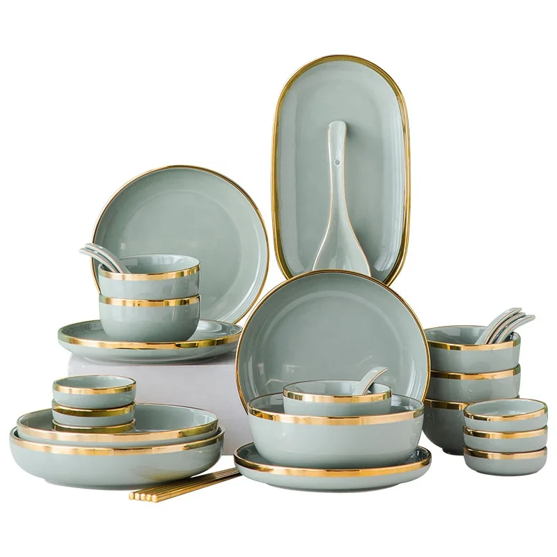 Excellent Price Army Green Restaurant Ceramic Dinnerware Set Round Tableware