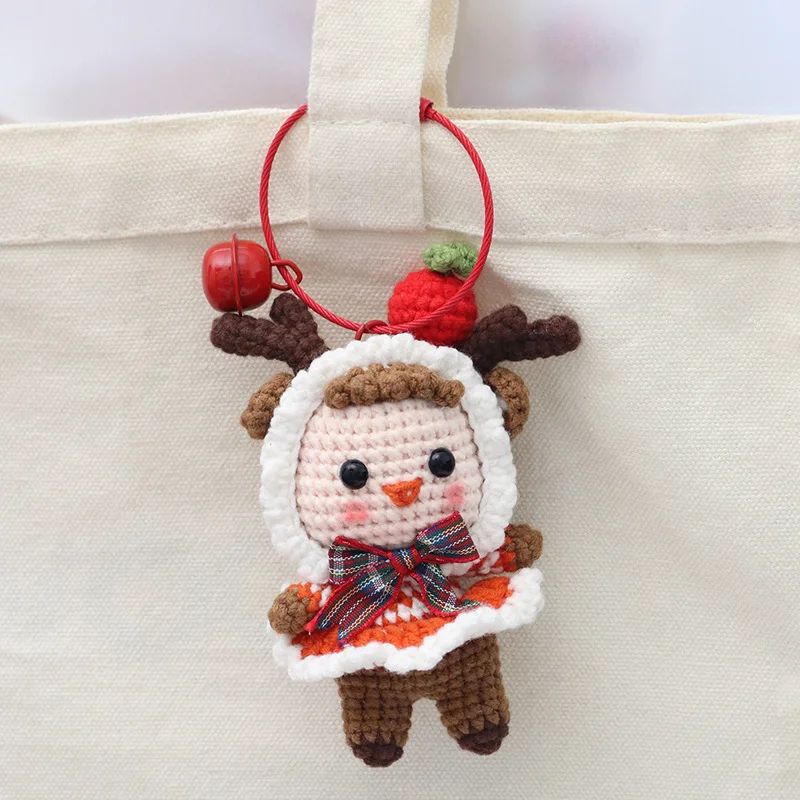 Custom Crochet Toys Handmade Crochet Christmas Deer Knitted Doll Wool Knitted Keychain Creative Christmas Crochet Doll For Gift