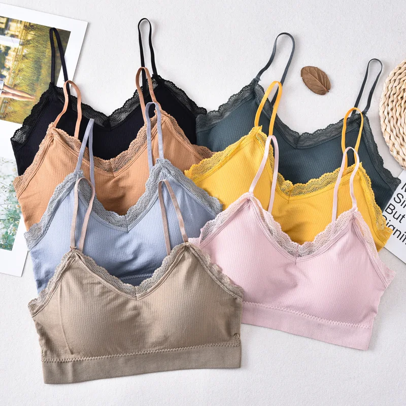 
In Stock Girls Solid Color Wrapped Chest Vest Brassiere Pad Wireless Sports Beauty U Back Seamless Lace Bra Tube Top 