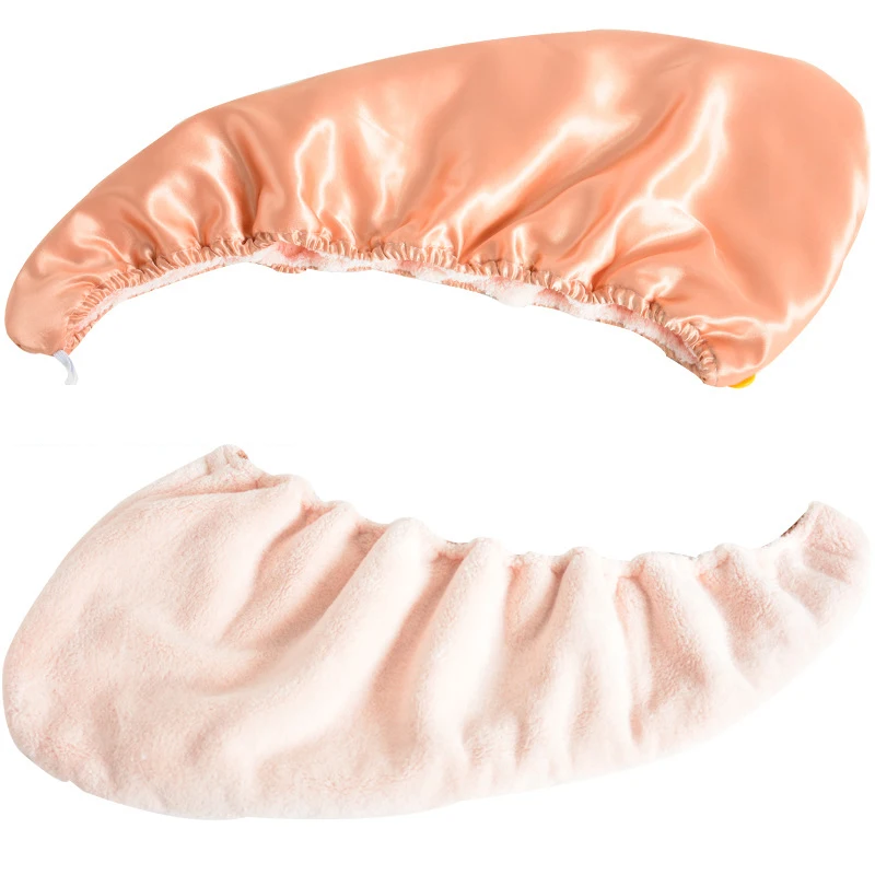 custom double layer satin silk microfiber coral fleece hair towel quick drying wrap bath shower head towel
